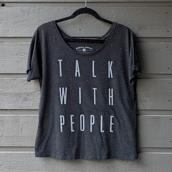 Normal Human Brand Talk With People Scoop Neck SS T-Shirt Small Oversized - Picture 1 of 5